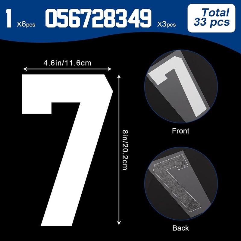 LIGHOON 33 Pcs 8 Inch Iron on Numbers Jersey Heat Transfer Numbers Big 0 to 9 Heat Press Numbers Stickers for Sports T Shirts Football Basketball Baseball Team Uniform Fabric Clothing (White) - Image 2